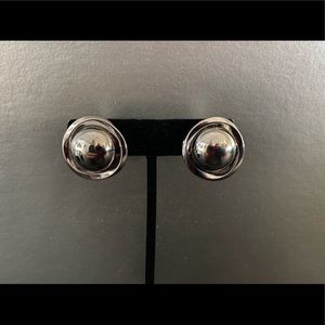 Large Silver-tone Clip Button-Style Earrings